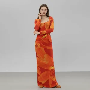 Spring and Summer New European and American Women’s One Shoulder Floral Off Shoulder Long Dress Solid Long Women Dress
