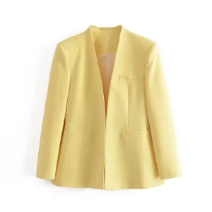 Spring and Summer Women’s Casual All-match Lapel-free Long Sleeve Suit Jacket With Cushion