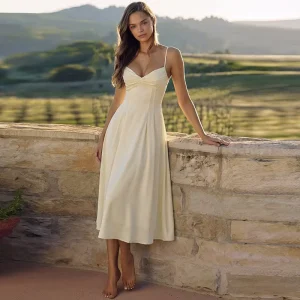 Spring and Summer Women’s Clothing Elegant Fishbone Tight Waist Slim Temperament Camisole Dress