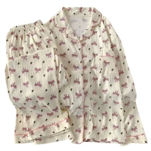 Spring autumn style Wrinkled Fabric Women’s Pajamas Long sleeve Soft Comfortable Loungewear Set