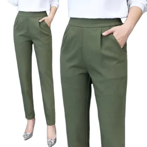Spring/summer High-waisted Stretch Straight Leg Casual Pants Office Women’s Suit Pants Women’s Slim Cropped Pants Plus Size