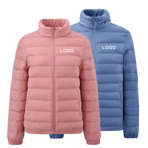 Stand Collar Light Warm Coat Custom White Duck Down Jacket Padding Waterproof Nylon Women’s Winter Jacket Men