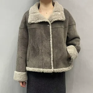Stand Collar Women Jackets Winter Shearling Wool Jackets