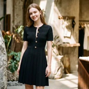 Stock High Quality New Summer Womens Viscose Solid Bodycon Sheath Knit Dress European American Style Featuring Intricate