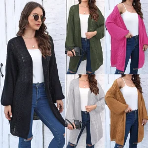 Stocks Manufacturer OEM Women’s Crochet Cardigan Long Sleeve Soft Oversized Open Front Knitted Sweater Cardigans Tops for Women