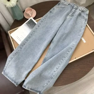 Straight High Waist Jeans for Female Students Korean Style Women Denim Loose Trousers Retro Wide Leg Pants
