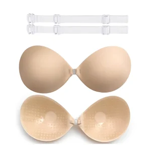 Strapless Women’s Sexy Solid Breast Petals Matte Adhesive Invisible Sponge Bra Wire Free Breathable with Logo Cup