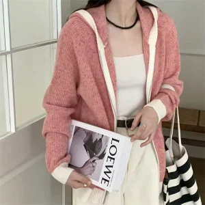 Street Style Women’s Casual Sweater Customized Comfortable Women’s Hooded Sweater Women’s Fashion Zip-up Cardigan Sweater