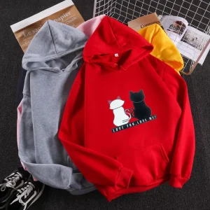 Street Wear Lovely Cute Girl Hoodies Women Sweatshirt Long Sleeve Hoodie Cute Cat Print Padded Pullover Y2k Sweatshirt