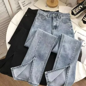 Stretchy Denim Jeans Women Flared Pants Fashionable Casual Trouser Street Wear