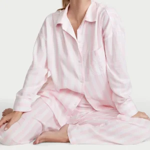 Strip Print Pattern Women’s Long Pajamas Comfortable Sleepwear for Women Cotton