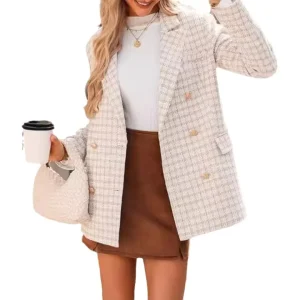 Stripe Checkered Suit Jacket Women’s Fashion Casual Plaid Jacket Autumn Winter Business Office Lady Women Coat