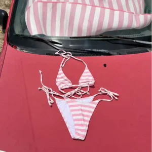Stripe Print Sexy Female Swimsuit Beachwear Women’s Swimwear Beach Bathing Suits Summer Three Pieces Bikinis Set