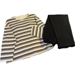 Striped Women’s 2 Piece Pajama Set That Can Be Worn Outside Sleeved Plus Size Leisure Loungewear Set for Spring and Autumn