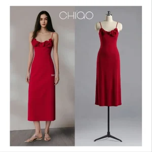 Stunning Red Midi Dress Embracing Rose Romantic Elegance Dress New Design Women’s Dress