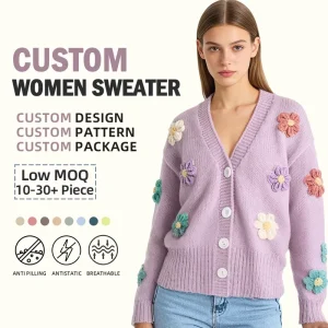 Stylish Floral Pattern Button Women Cardigan Sweaters Custom Logo Loose Cute Long Sleeves Cardigan Sweaters