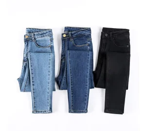Stylish High Waisted Elastic Denim Trousers for Women S Fashion Wear