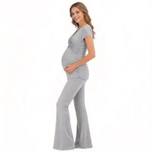 Stylish Maternity Breastfeeding Loungewear 2 Piece Soft Cotton Nursing Pajamas Set