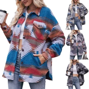Stylish Outdoor Snap Buttoned Winter Women’s Jacket Outerwear Western Aztec Women Fall Clothes