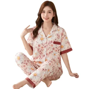 Stylish Women’s Sleepwear Luxurious Summer Short sleeve Long legged Cardigan Lightweight Loungewear