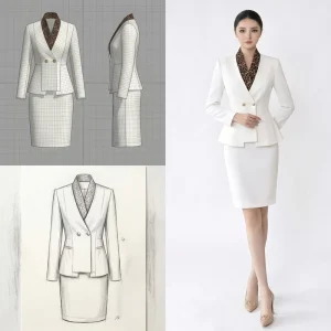 Suit Set OEM Formal Chinese Style Women Navy Jacket White Skirt Frog Button Quick Dry Regular Fit Hotel Spa