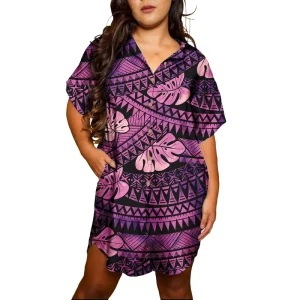 Summer Beach Buttons Shirt Dress Polynesian Hawaiian Tribal Design Print Casual Dress Customize Women’s Clothing