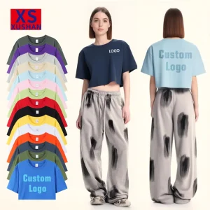 Summer Breathable Loose Women’s Short Square Cut T Shirt DTG Custom Logo Solid Color Print 180g Pure Cotton Short Sleeve T Shirt