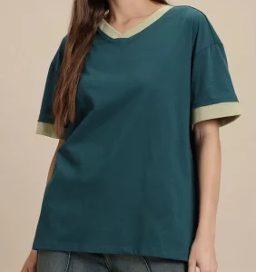 Summer Casual Eco-Friendly Contrasting Color Neck Cuff Women’s V-Neck Short Sleeve 100% Cotton Soft Custom T-Shirt tshirt women custom tshirt women custom