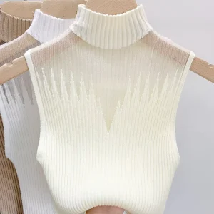 Summer Casual New Style Women’s Retro Half-Neck Slim-Fit Vest Top Knitted Sweater