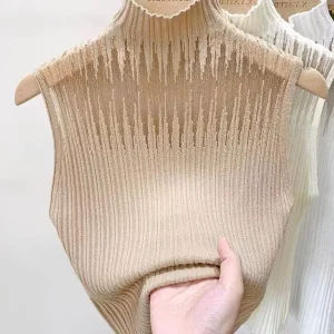 Summer Casual New Style Women’s Retro V-Neck Slim Fit Sleeveless Tank Tops Breathable Sweet Knitted Sweater