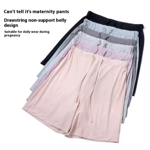 Summer Casual Outer Wear Loose Style Maternity Shorts Ice Silk Fabric with Drawstring Design Belly Support Free Thin Style