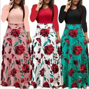 Summer Casual Robe Elegant Ladies Party Floor Length Chiffon Short Sleeve Floral Print Dress