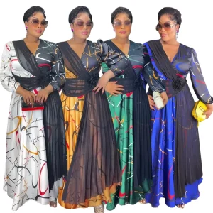 Summer Clothes for Plus Size Woman Dress Printed V-neck Plus Size Women’s Clothing with Bouquet