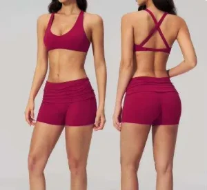 Summer Cross Beauty Back Yoga Shorts Suit Women’s Outdoor Sports Fitness Seamless Spandex Nylon Sweat Wicking