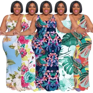 Summer Dress Clothing Plus Size Women Clothing Sleeveless Straight Floral Print Maxi Dress