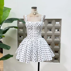 Summer Dress Polka Dot Dress with Suspender Splicing A-line Women’s Dress