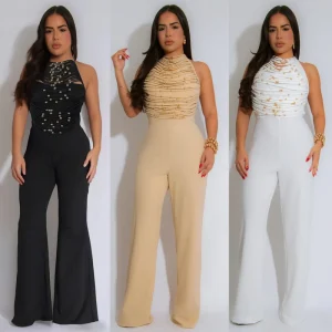 Summer Elegant Halter Collar Women’s Casual Fitness Rompers Backless Night Club Overalls Outfit