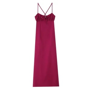 Summer Elegant Women’s Casual Sweet Tie Waist V Neck Suspender Midi Dress 2705723