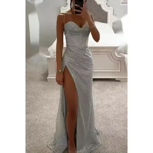 Summer European and American New Party Fashion Sling Dress Loose Casual Slit Women’s Dress
