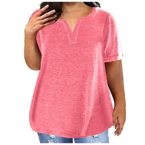 Summer European and American Style Women’s Plus Size Loose Casual V-neck Short Sleeved T-shirt Supports Customized Logo