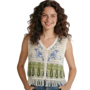 Summer Fashion Floral Tassel Crochet Vest Women Loose Casual Knit Top Factory Supply Bulk Custom