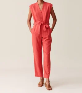 Summer Fashion High Waist Knitted Breathable Loose Hollow Out Sleeveless V neck Women Linen Cotton Casual Jumpsuits