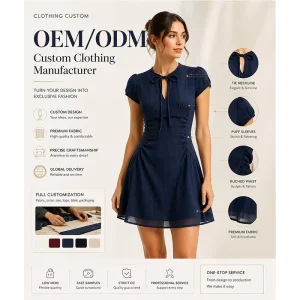 Summer Fashion Striped Short Sleeve Tie V Neck Mini Dress Simple Sweet Waist Cinched A line Dress OEM Custom Supported