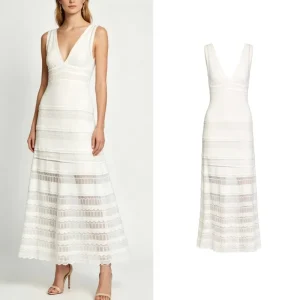 Summer French Style Hollow Deep V neck Sling Dress Women’s Elegant Slim fit Tea Break Knitted Long Dress