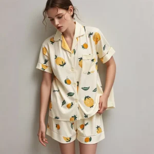Summer Fruit Print Pyjamas Set Cotton Pajamas for Women Ladies Night Wear Girls Sleepwear Set