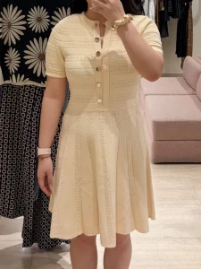 Summer High Quality Women’s Clothing Round Neck Short Sleeve Hollow Jacquard Texture Short Pullover A line Dress