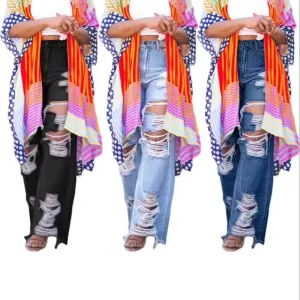 Summer High Waist Wide Leg Jeans with European and American Style Women’s Retro Vintage Wear Design Jeans