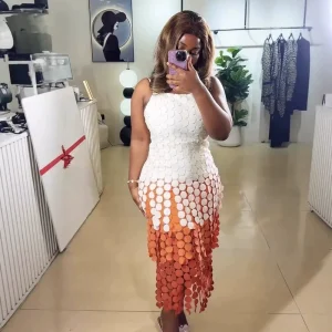 Summer Hollow Sleeveless Suspender Long Dress Women’s Casual Backless Holiday A-line Dress Gradient Tassel Slim Fit Party Dress