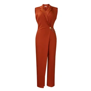 Summer Jumpsuits for Ladies Elegant Suit Collar Waist Chain Loose Wide Leg One Piece Jumpsuit for Women
