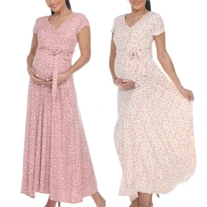 Summer Maternity Clothes Pregnancy Dress Floral Comfy Feeding V-Neck Nursing Maxi Wrap Dress